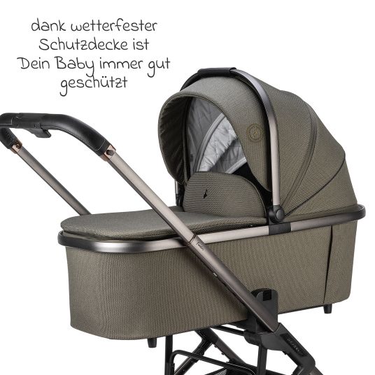 Osann Kombi-Kinderwagen Juntos bis 22 kg belastbar mit Teleskopschieber, umsetzbare Sitzeinheit, Babywanne mit Matratze & Regenschutz - Teak