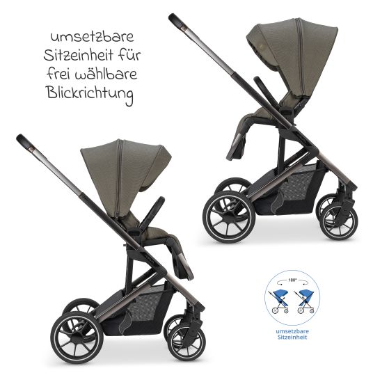 Osann Kombi-Kinderwagen Juntos bis 22 kg belastbar mit Teleskopschieber, umsetzbare Sitzeinheit, Babywanne mit Matratze & Regenschutz - Teak