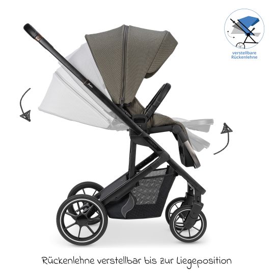 Osann Juntos baby carriage with load capacity up to 22 kg with telescopic push bar, convertible seat unit, carrycot with mattress & rain cover - teak