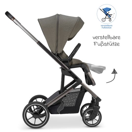 Osann Kombi-Kinderwagen Juntos bis 22 kg belastbar mit Teleskopschieber, umsetzbare Sitzeinheit, Babywanne mit Matratze & Regenschutz - Teak