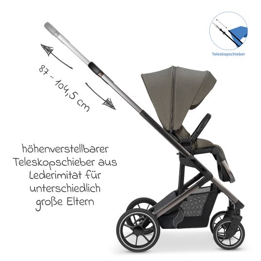 Osann Kombi-Kinderwagen Juntos bis 22 kg belastbar mit Teleskopschieber, umsetzbare Sitzeinheit, Babywanne mit Matratze & Regenschutz - Teak