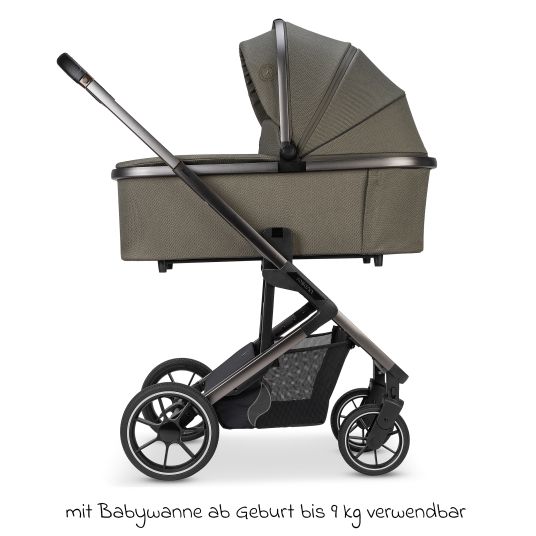 Osann Kombi-Kinderwagen Juntos bis 22 kg belastbar mit Teleskopschieber, umsetzbare Sitzeinheit, Babywanne mit Matratze & Regenschutz - Teak