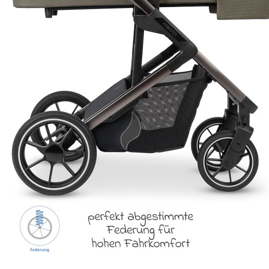 Osann Juntos baby carriage with load capacity up to 22 kg with telescopic push bar, convertible seat unit, carrycot with mattress & rain cover - teak