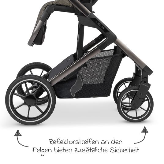 Osann Kombi-Kinderwagen Juntos bis 22 kg belastbar mit Teleskopschieber, umsetzbare Sitzeinheit, Babywanne mit Matratze & Regenschutz - Teak