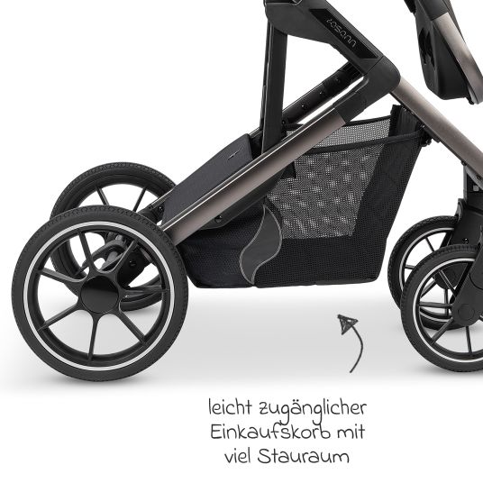 Osann Kombi-Kinderwagen Juntos bis 22 kg belastbar mit Teleskopschieber, umsetzbare Sitzeinheit, Babywanne mit Matratze & Regenschutz - Teak