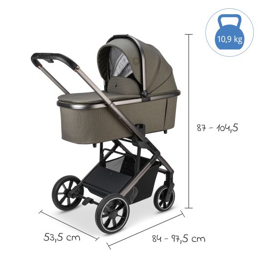 Osann Kombi-Kinderwagen Juntos bis 22 kg belastbar mit Teleskopschieber, umsetzbare Sitzeinheit, Babywanne mit Matratze & Regenschutz - Teak