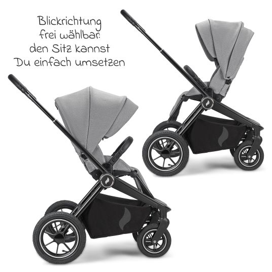 Osann Vamos combi stroller up to 22 kg load capacity with pneumatic tires, telescopic push bar, convertible seat unit, carrycot with mattress, insect screen & rain cover - Cloud