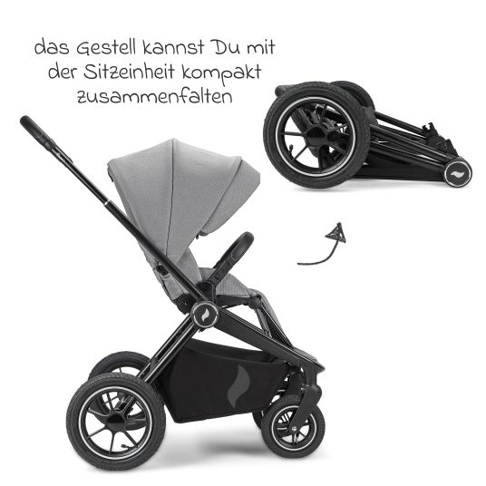 Osann Kombi-Kinderwagen Vamos bis 22 kg belastbar mit Luftreifen, Teleskopschieber, umsetzbare Sitzeinheit, Babywanne mit Matratze, Insektenschutz & Regenschutz - Cloud