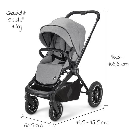 Osann Vamos combi stroller up to 22 kg load capacity with pneumatic tires, telescopic push bar, convertible seat unit, carrycot with mattress, insect screen & rain cover - Cloud