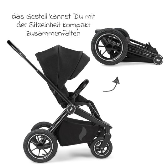 Osann Vamos baby carriage with load capacity up to 22 kg with pneumatic tires, telescopic push bar, convertible seat unit, carrycot with mattress, insect screen & rain cover - Night