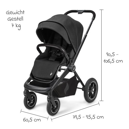 Osann Vamos baby carriage with load capacity up to 22 kg with pneumatic tires, telescopic push bar, convertible seat unit, carrycot with mattress, insect screen & rain cover - Night
