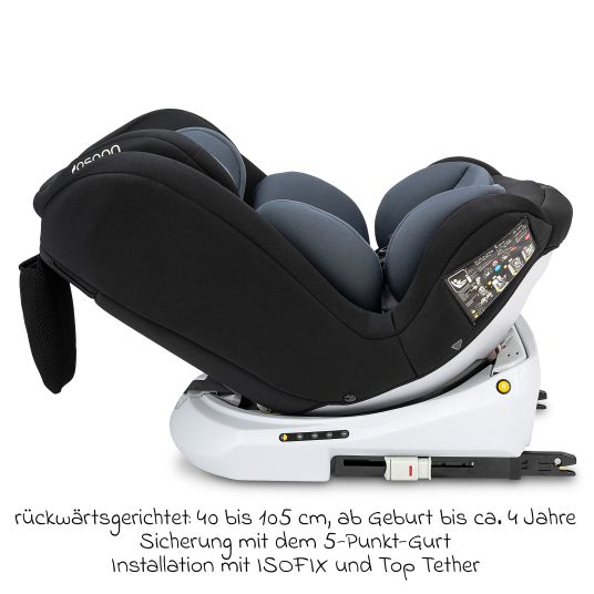 Osann Reboarder-Kindersitz Four360 S i-Size ab Geburt - 12 Jahre (40 cm - 150 cm) 360° drehbar mit Isofix-Basis & Top-Tether - Nero