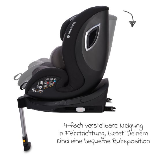 Osann Reboarder child seat Hero 360 SL from birth - 4 years (40 cm -105 cm) rotatable incl. Isofix base - Twill Black