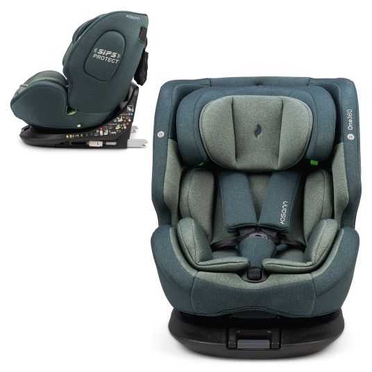 Osann Reboarder-Kindersitz One360 i-Size ab Geburt - 12 Jahre (40 cm - 150 cm) 360° drehbar mit Isofix-Basis & Top-Tether - Universe Green