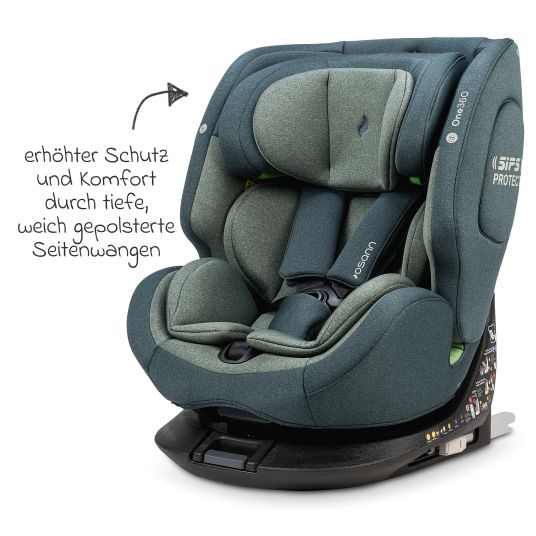Osann Reboarder-Kindersitz One360 i-Size ab Geburt - 12 Jahre (40 cm - 150 cm) 360° drehbar mit Isofix-Basis & Top-Tether - Universe Green