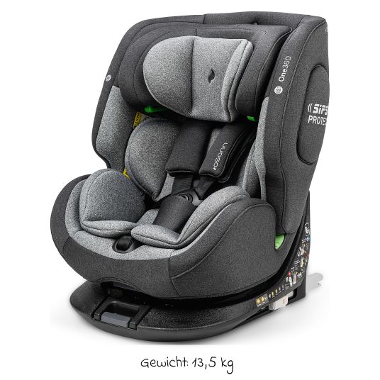 Osann Reboarder-Kindersitz One360 i-Size ab Geburt - 12 Jahre (40 cm - 150 cm) 360° drehbar mit Isofix-Basis & Top-Tether - Universe Grey