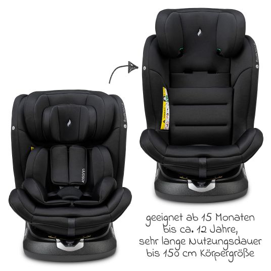 Osann - Reboarder-Kindersitz Swift360 S i-Size ab 15 Monate - 12 Jahre (76  cm - 150 cm) 360° drehbar mit Isofix-Basis & Top-Tether - All Black