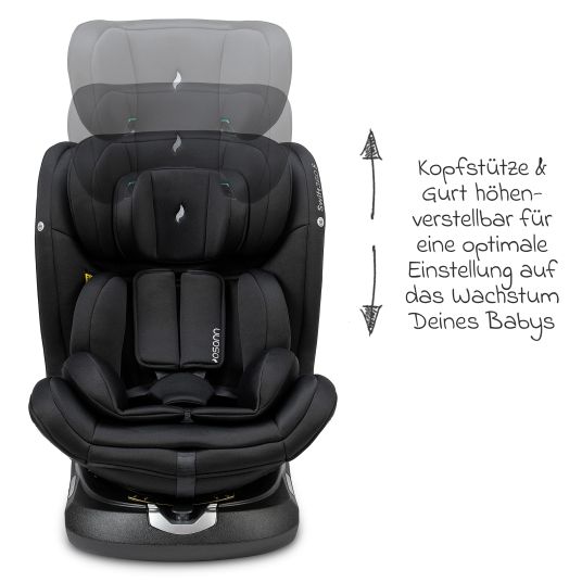 Osann - Reboarder-Kindersitz Swift360 S i-Size ab 15 Monate - 12 Jahre (76  cm - 150 cm) 360° drehbar mit Isofix-Basis & Top-Tether - All Black 