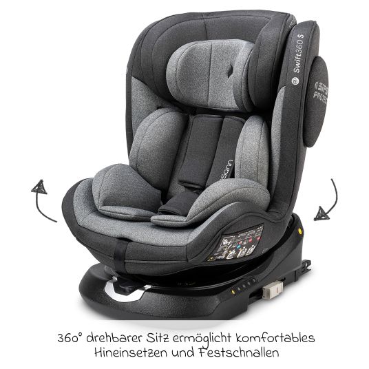 Osann Reboarder child seat Swift360 S i-Size from 15 months - 12 years (76 cm - 150 cm) 360° rotatable with Isofix base & top tether - Universe Grey