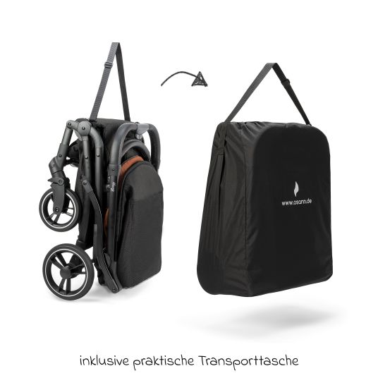 Osann Il passeggino da viaggio Boogy può trasportare un carico fino a 22 kg e pesa solo 6,8 kg con adattatore, parapioggia e borsa per il trasporto - Caramello