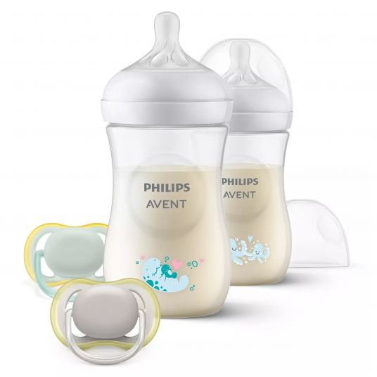 Philips Avent 4-tlg. Starter-Set Natural Response - 2 PP-Flaschen mit Silikon-Saugern + 2 Schnuller Ultra Air 0-6M - Unterwasserwelt