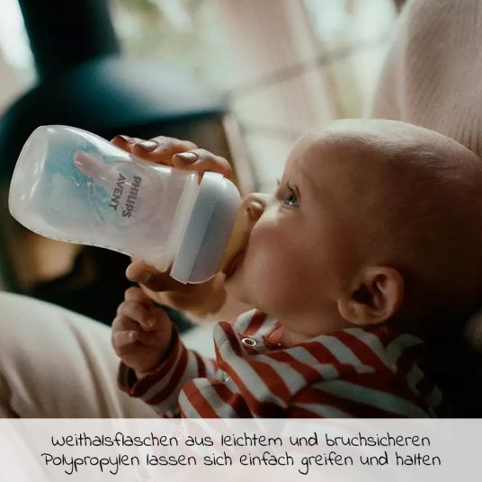Philips Avent 6-tlg. Neugeborenen-Starter-Set Natural Response - 4 PP-Flaschen mit AirFree Ventil & Silikon-Saugern + Schnuller Ultra Soft 0-6M + Flaschenbürste