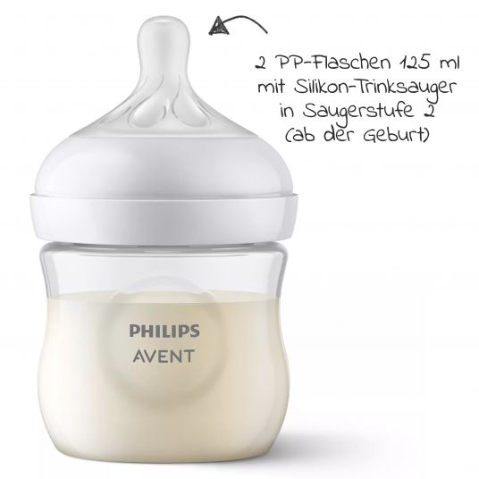 Philips Avent - 6-tlg. Neugeborenen-Starter-Set Natural Response - 4 PP- Flaschen mit Silikon-Sauger + Schnuller Ultra Soft 0-6M + Flaschenbürste