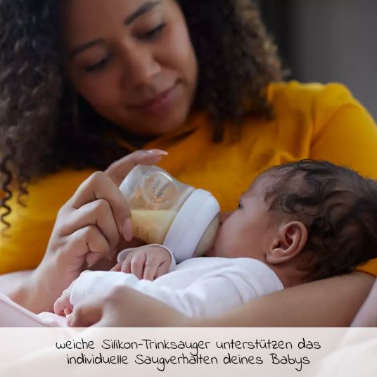 Philips Avent 6-tlg. Neugeborenen-Starter-Set Natural Response - 4 PP-Flaschen mit Silikon-Sauger + Schnuller Ultra Soft 0-6M + Flaschenbürste
