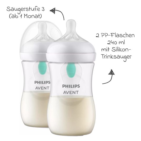 Philips Avent Set di avvio per neonati da 6 pezzi Natural Response AirFree + catena portaciuccio 2x GRATUITA / 4 biberon in PP + ciuccio + spazzola per biberon - Berry