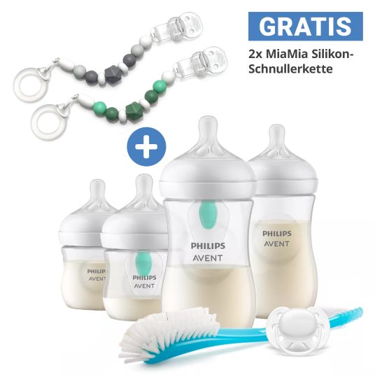 Philips Avent 6-piece newborn starter set Natural Response AirFree + FREE 2x pacifier chain / 4 PP bottles + pacifier + bottle brush - sage