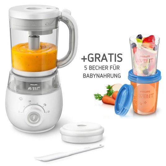 Philips Avent Baby food maker 4 in 1 SCF875/02 + Free reusable cups for baby food