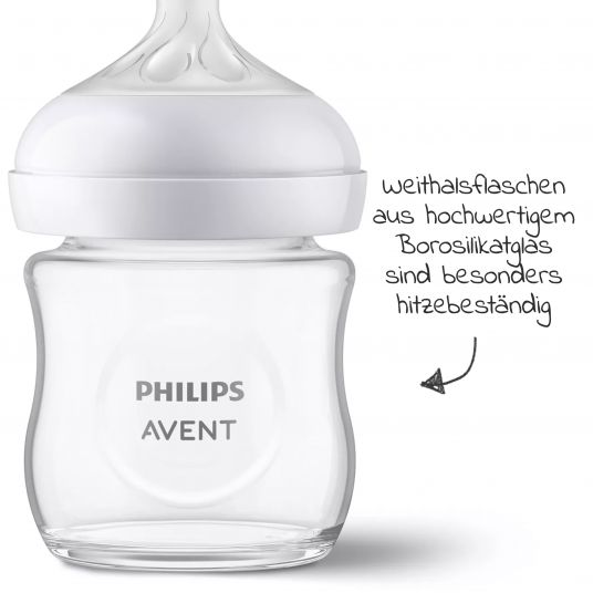 Philips Avent Glas-Flasche 2er Pack Natural Response 120ml + Silikon-Sauger 0M+