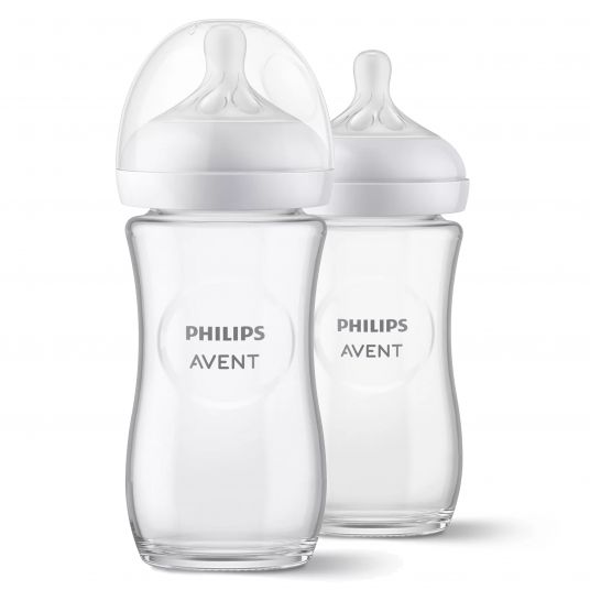Philips Avent Glas-Flasche 2er Pack Natural Response 240ml + Silikon-Sauger 1M+