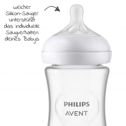 Philips Avent Glass bottle Natural Response 240ml + silicone teat 1M+