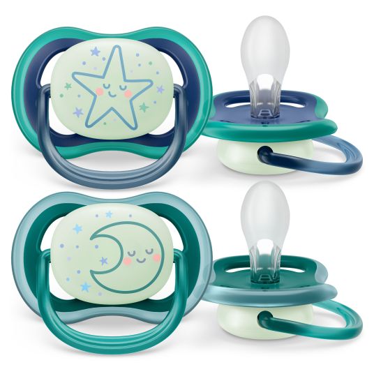Philips Avent Succhietto fosforescente 2-pack Ultra Air Nighttime 6-18 M - Star / Moon