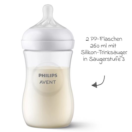 Philips Avent PP-Flasche 2er Pack Natural Response 260ml + Silikon-Sauger 1M+