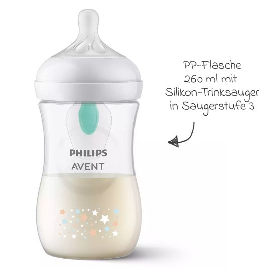 Philips Avent PP-Flasche Natural Response 260ml mit AirFree Ventil + Silikon-Sauger 1M+ - Sterne