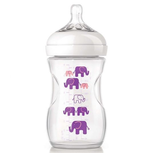 Philips Avent PP-bottle natural 260 ml - silicone 2 hole - SCF628/17 - elephants purple
