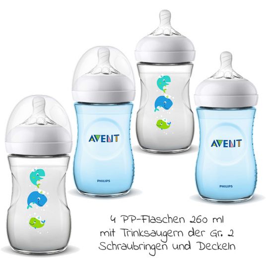 Philips Avent Premium PP-Flaschen-Set 12-tlg. - 6 Babyflaschen + 1 Flaschenbürste + 5 Spucktücher - Boys