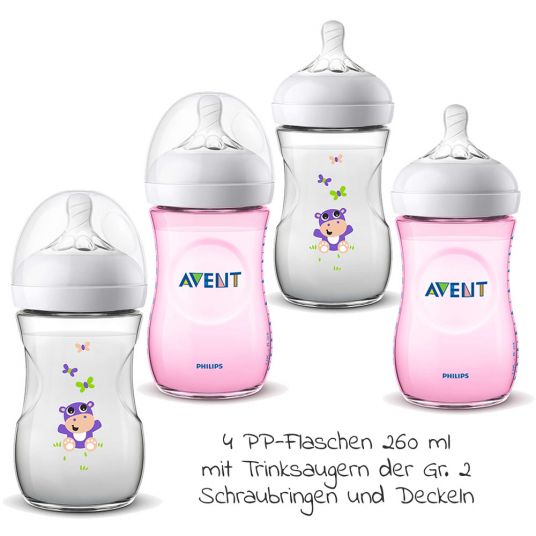 Philips Avent Premium PP-Flaschen-Set 12-tlg. - 6 Babyflaschen + 1 Flaschenbürste + 5 Spucktücher - Girls