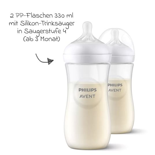 Philips Avent Premium PP-Flaschen-Set Natural 11-tlg. - 6 Babyflaschen + Flaschenbürste + Milchpulverportionierer + 3 Spucktücher