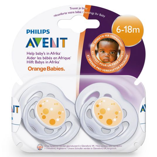 Philips Avent Pacifier 2 Pack Freeflow Orange Babies - Silicone 6-18 M - SCF180/54