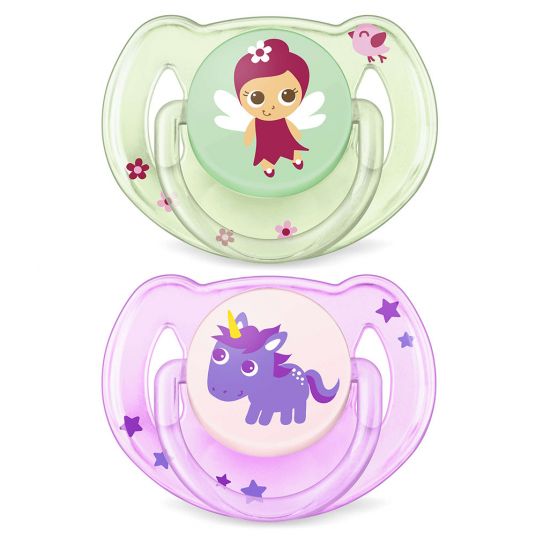 Philips Avent Pacifier 2 Pack Classic Fairytale Forest - Silicone 6-18 M - SCF169/48 - Purple Green