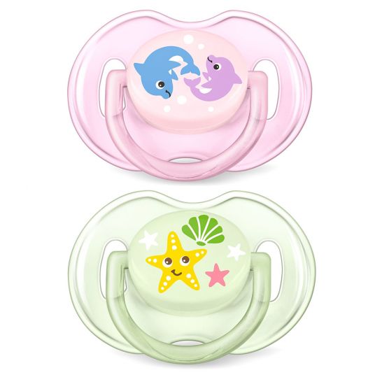 Philips Avent Pacifier 2 Pack Classic Sea - Silicone 0-6 M - SCF169/36 - Pink Green