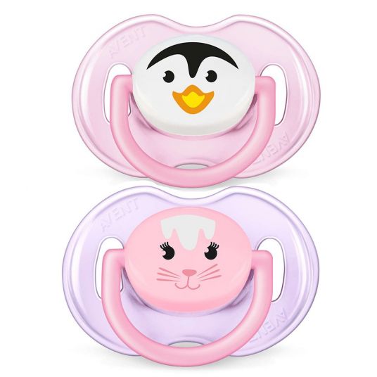 Philips Avent Pacifier 2 Pack Classic Animals - Silicone 0-6 M - SCF182/13 - Pink