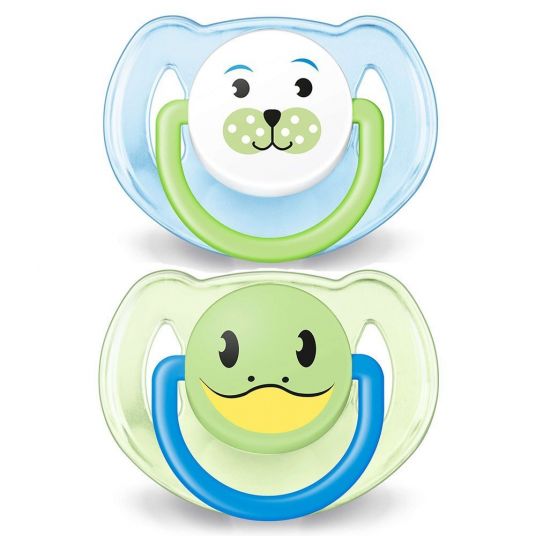 Philips Avent Pacifier 2 Pack Classic Animals - Silicone 6-18 M - SCF182/14 - Blue Green