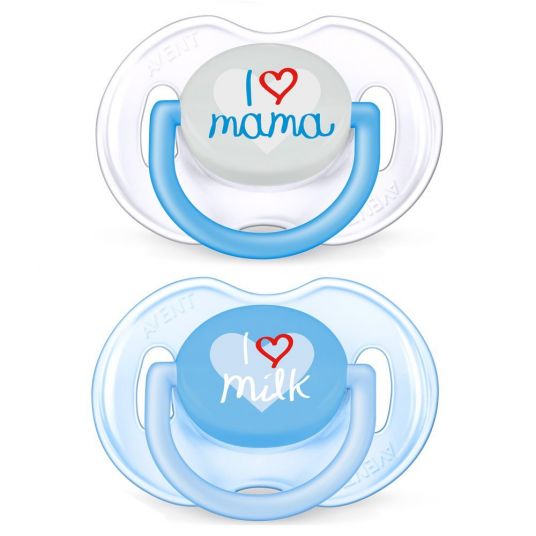 Philips Avent Pacifier 2 Pack Classic Trend - Silicone 0-6 M - I love Mama - Blue