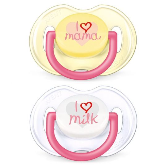 Philips Avent Pacifier 2 Pack Classic Trend - Silicone 0-6 M - I love Mama - Pink