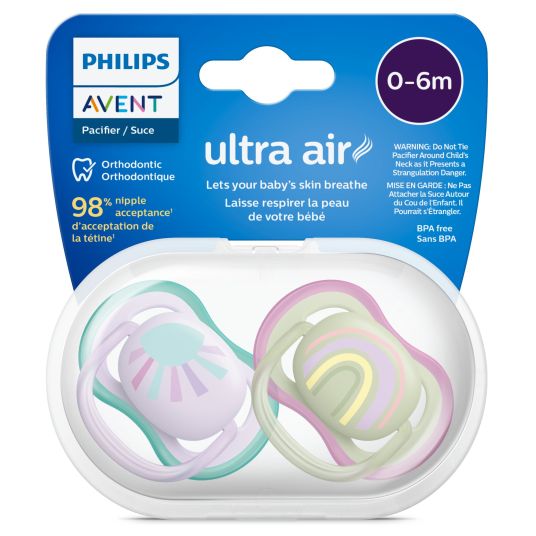 Philips Avent Pacifier 2-pack Ultra Air 0-6 M - Sun / Rainbow - Purple