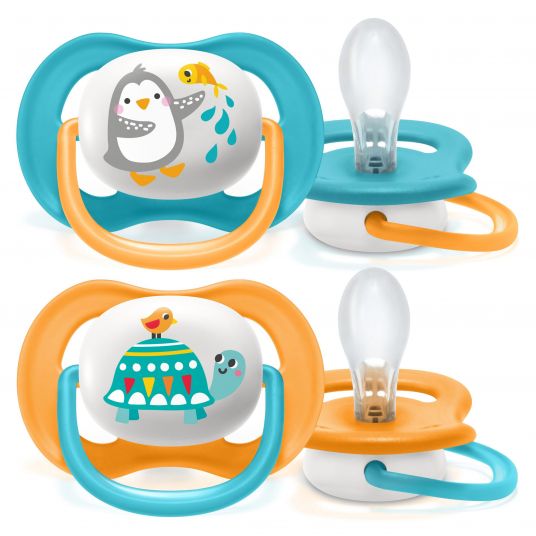 Philips Avent Schnuller 2er Pack Ultra Air Collection Animals 6-18 M - SCF080/07 - Penguin Turtle